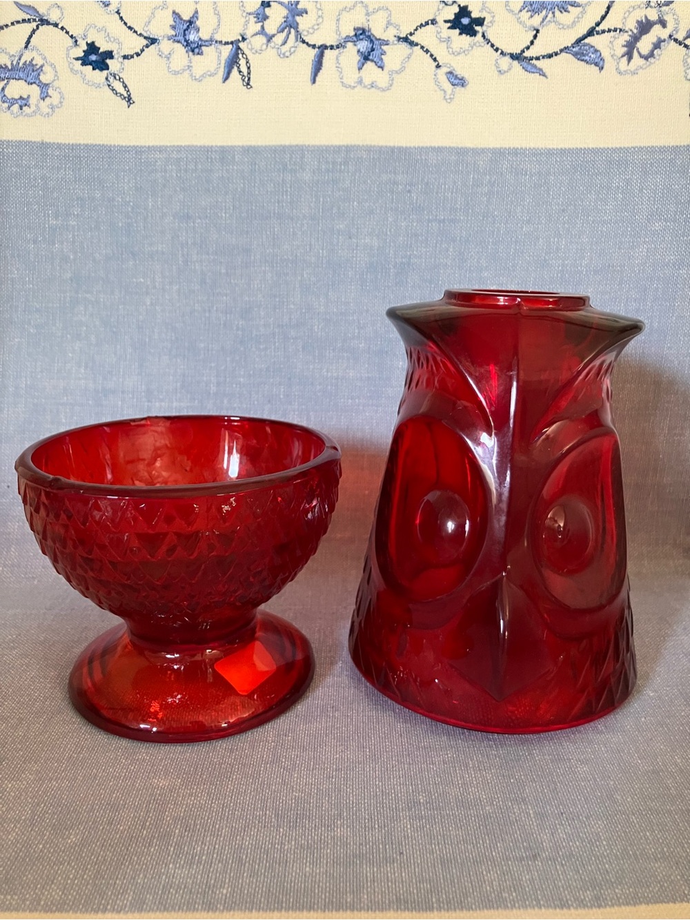 Fairy Light Vintage Viking Glass -Ruby Red Owl Fairy Lamp 7” tall - Picture 5 of 11